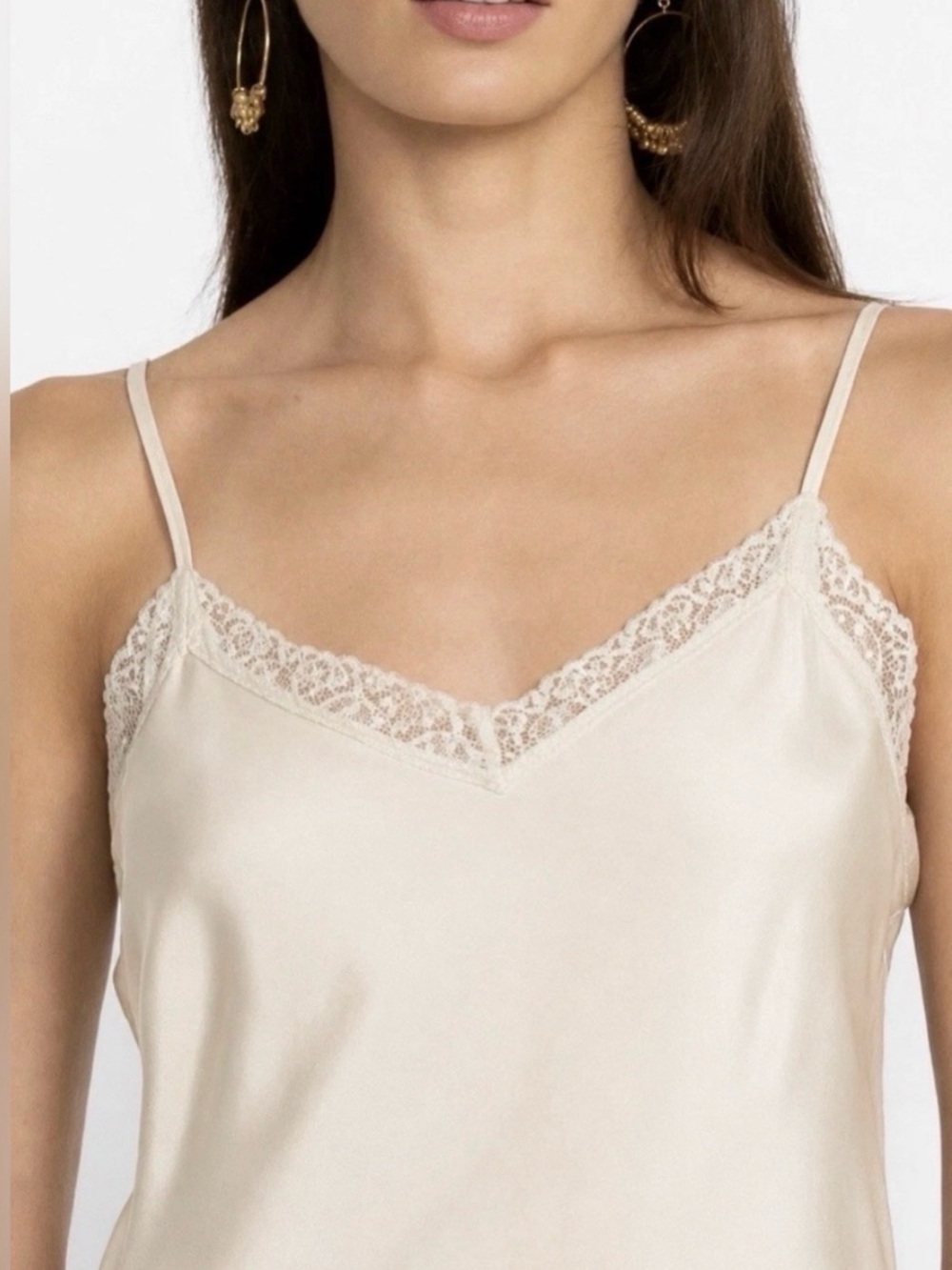 Johnny Was Ivory Satin Lace-Trim Slip Dress Midi - Picture 3 of 6